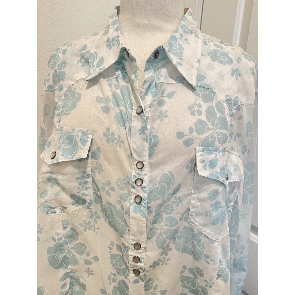 Stetson Western Shirt Womens 2X Pearl Snap Cowgirl Floral Blue White NEW Cowgirl - Picture 6 of 11